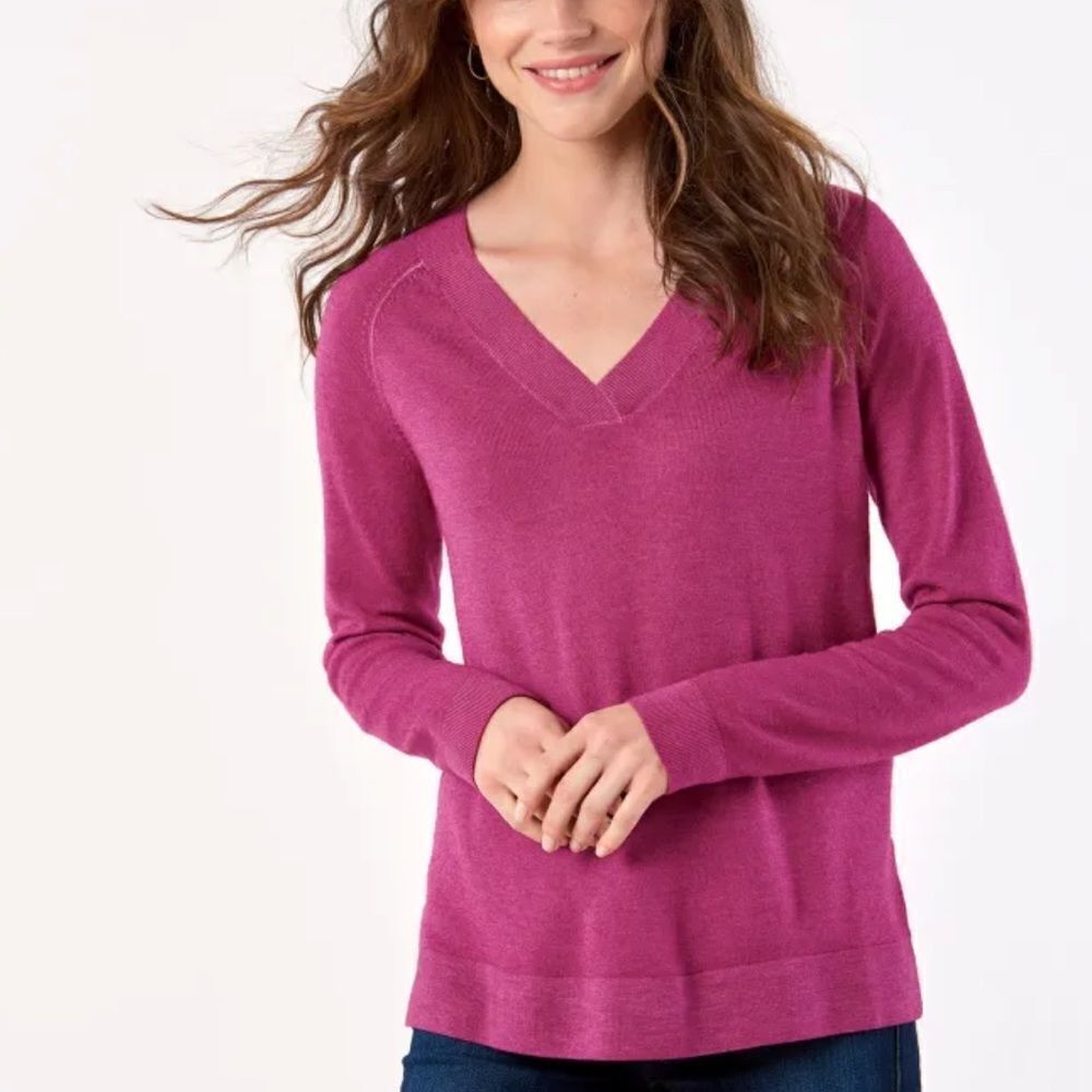 Pendleton Merino Wool Cashmere Like V Neck Sweater Pink XS